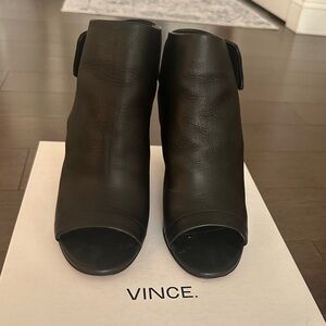 Vince Faye Black Leather Peep-Toe Booties